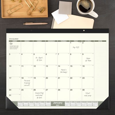 2027 AT-A-GLANCE Recycled 21.75 x 17 Monthly Desk Pad Calendar, Green/Black (SK32G-00-27)
