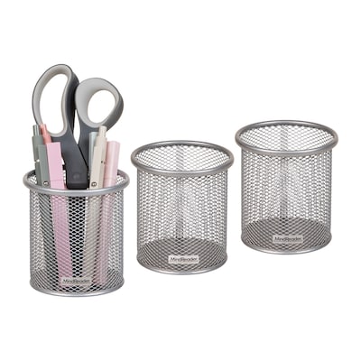 Mind Reader Metal Pen Holder, Silver, 3 Pieces/Set (CLIPMESH3-SIL)