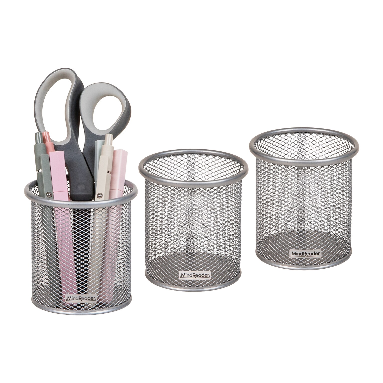 Mind Reader Metal Pen Holder, Silver, 3 Pieces/Set (CLIPMESH3-SIL)