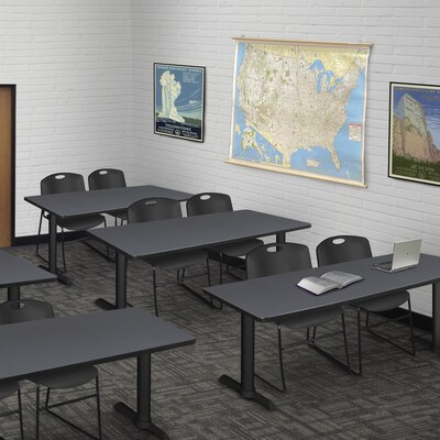 Regency Seating Cain 72 x 24 Training Table, Grey & 2 Zeng Stack Chairs, Black (MTRCT7224GY44BK)