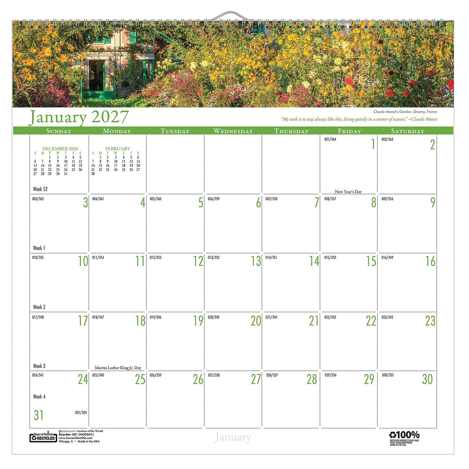 2027 House of Doolittle Gardens 12 x 12 Monthly Wall Calendar (301-27)