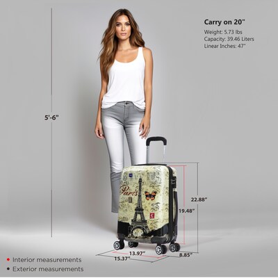InUSA 20" Hardside Paris Carry-On Suitcase, 4-Wheeled Spinner, TSA Checkpoint Friendly, Paris (IUAPC00S-PAR)