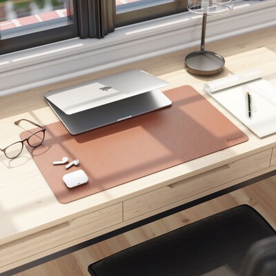 Smead Small Vegan Leather Anti-Slip Desk Pad, 23.6" x 13.7", Brown (SMD64837)