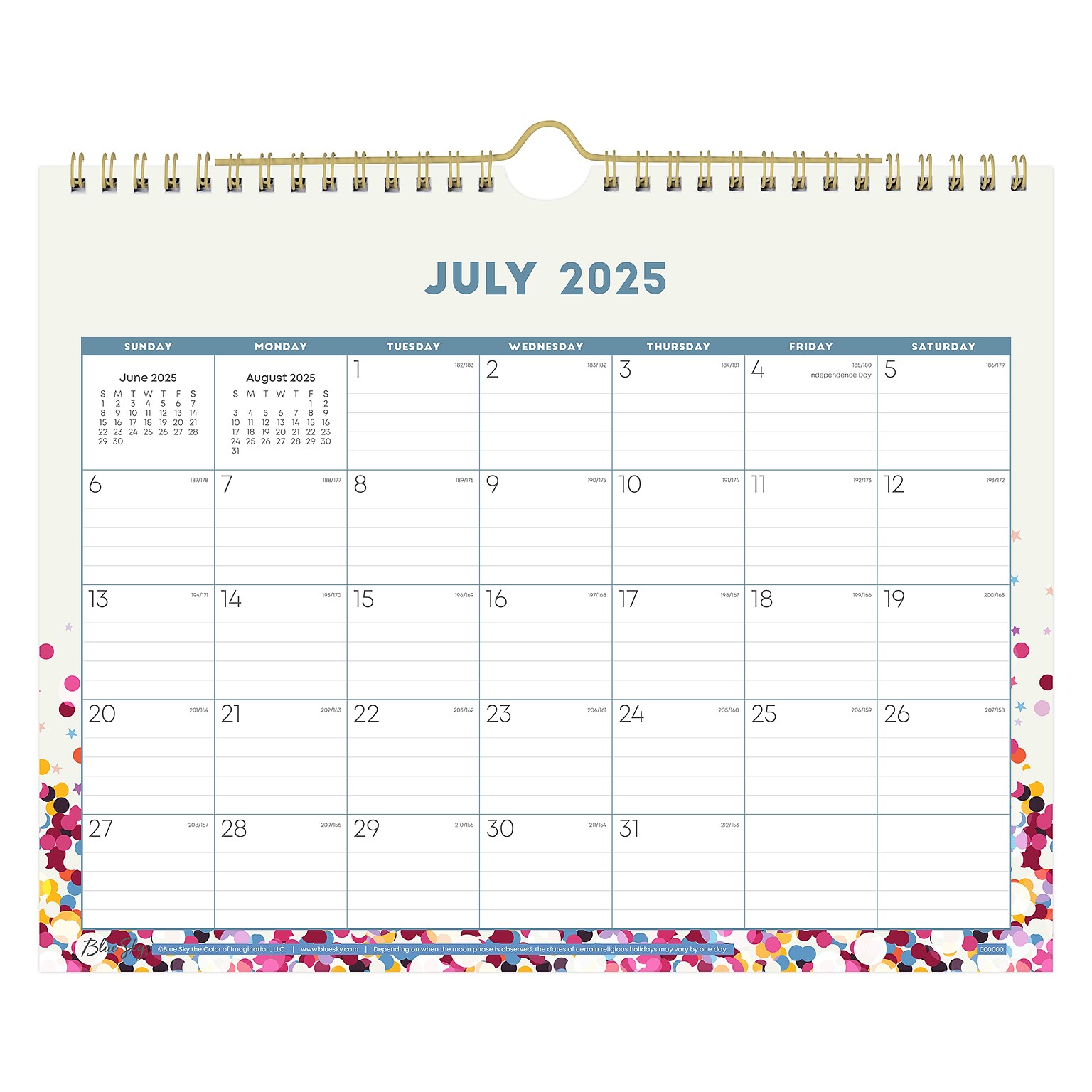 2025-2026 Blue Sky Star Confetti Bright 11 x 8.75 Academic Monthly Desk Pad Calendar (148671-A26)
