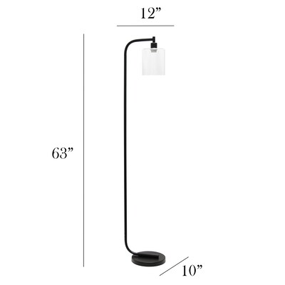 Simple Designs Antique Style Industrial Iron Lantern Floor Lamp with Glass Shade, Black (LF1036-BLK)