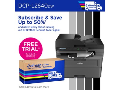 Brother DCP-L2640DW Compact Wireless Black & White Laser Printer, All-In-One, Print, Scan, Copy, Refresh Subscription Ready