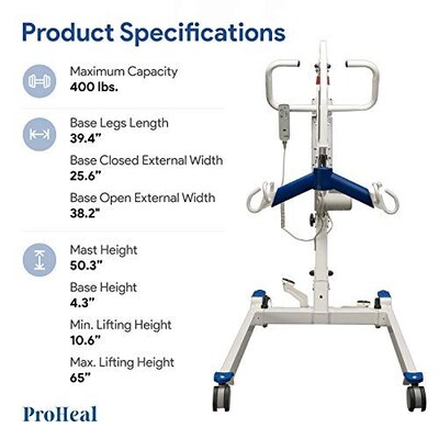 ProHeal Portable Electric All-in-One Patient Lift, 4-Point Spreader Bar, 350 lb. Capacity (PH-33400P-FBM)