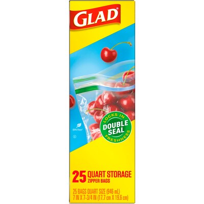 Glad Zipper Freezer Bags, Quart Size, Plastic Bags