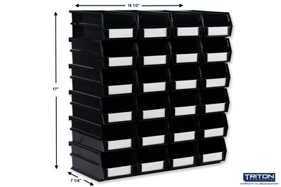 Triton Products LocBin Medium Stackable Plastic Storage Bin, 3 x 4.125x 7.375, 1.58 Qt., Black, 24/Pack (3-220BK)