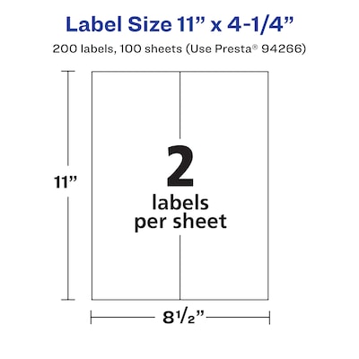 Avery Laser/Inkjet Multipurpose Labels, White, 2 Labels/Sheet, 100 Sheets/Pack (94266)