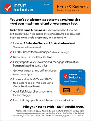 TurboTax Home & Business 2025 Federal + E-file + State for 1 User, Windows/Mac, Download (INT940800V147)