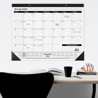 2025-2026 AT-A-GLANCE 21.75" x 17" Academic Monthly Desk Pad Calendar, White/Black (SK2416-00-26)