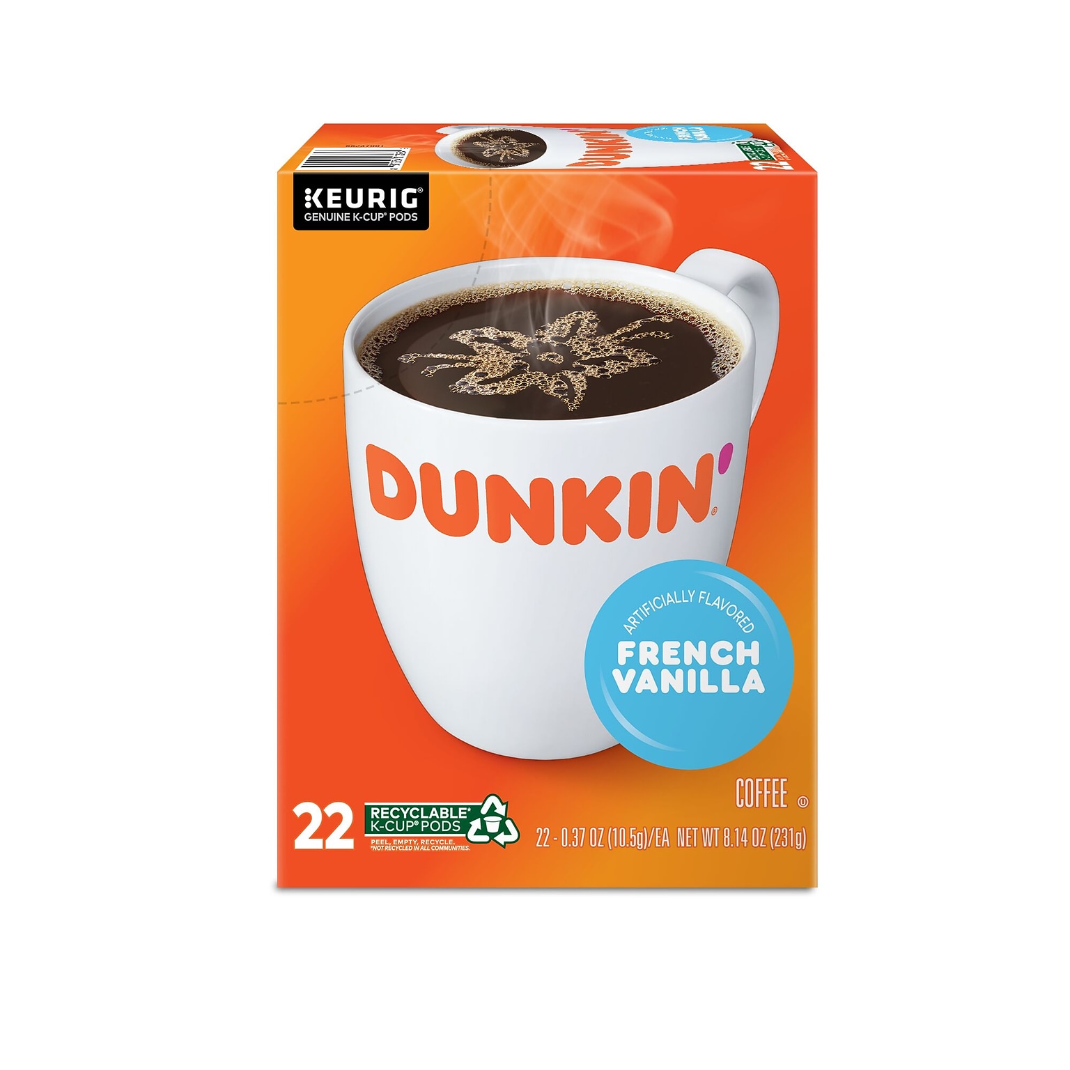 Dunkin Vanilla Keurig Single Serve K-Cup Coffee Pods, Light Roast, 22/Box (5000363272)