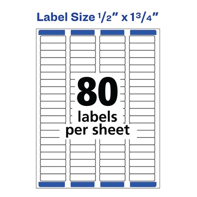 Avery Easy Peel Laser Return Address Labels, 1/2" x 1-3/4", White, 80 Labels/Sheet, 100 Sheets/Pack  (5167)