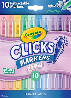 Crayola Clicks Washable Kids Markers, Assorted Pastel Colors, 10/Pack, (58-8377)