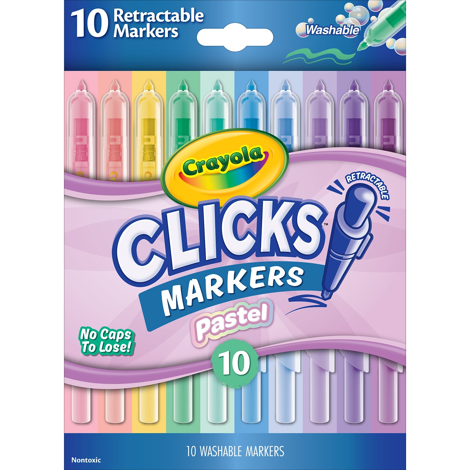 Crayola Clicks Washable Kids Markers, Assorted Pastel Colors, 10/Pack, (58-8377)