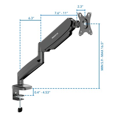 Mount-It! Adjustable Single Monitor Desk Mount with Gas Spring Arm, Up to 32" Monitor, Black (MI-1881BLK)
