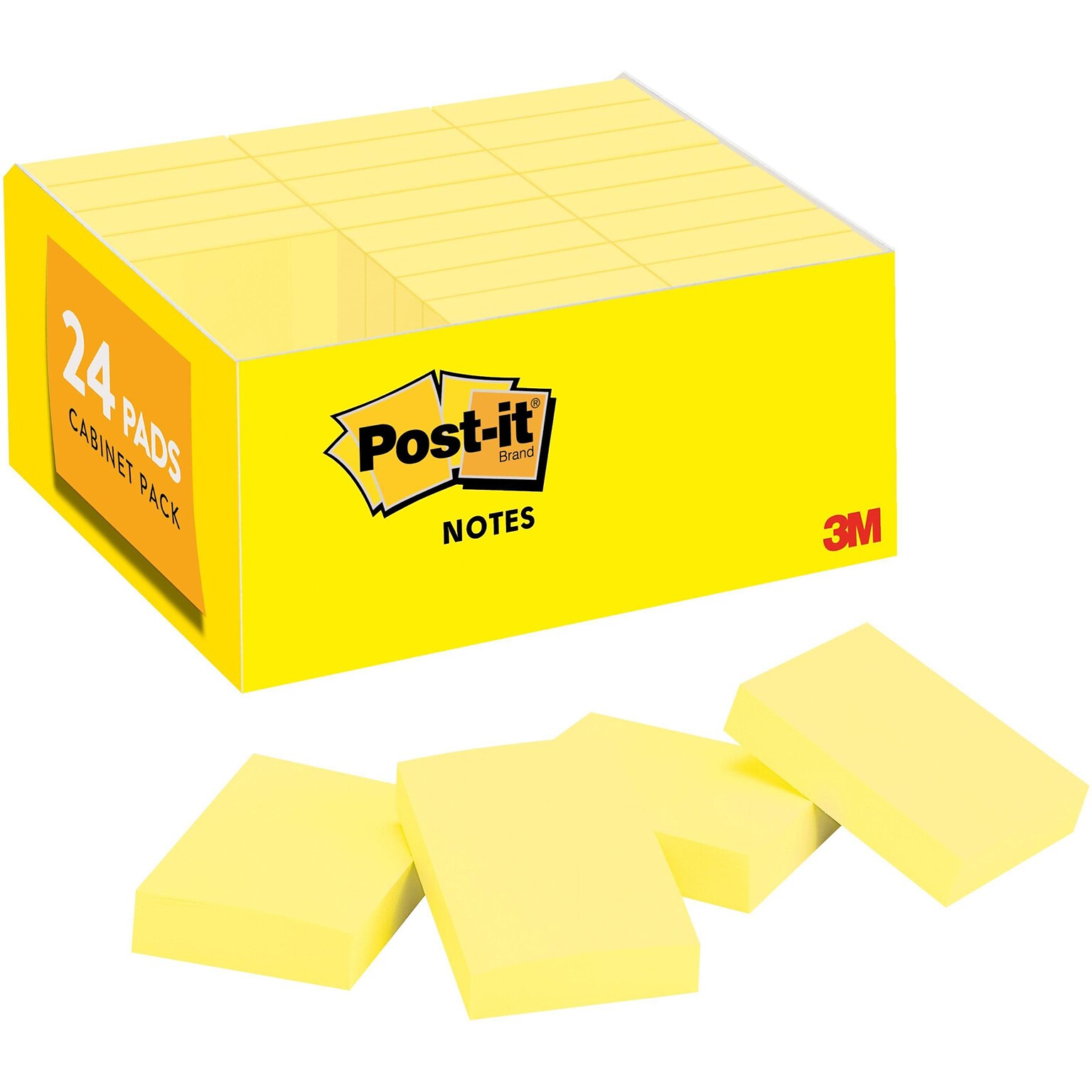 Post-it Notes Value Pack, 1 3/8 x 1 7/8, Canary Yellow, 100 Sheets/Pad, 24 Pads/Pack (653-24VAD-B)