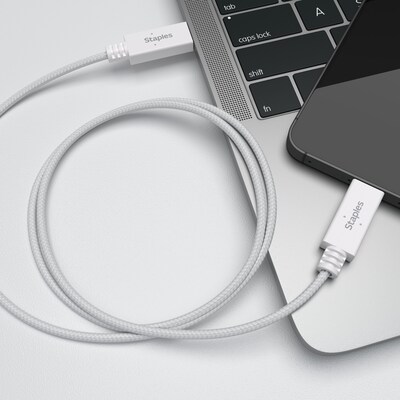 Staples TECH USB-C to USB-C Charging Cable, 3.3 ft., White (ST62317)