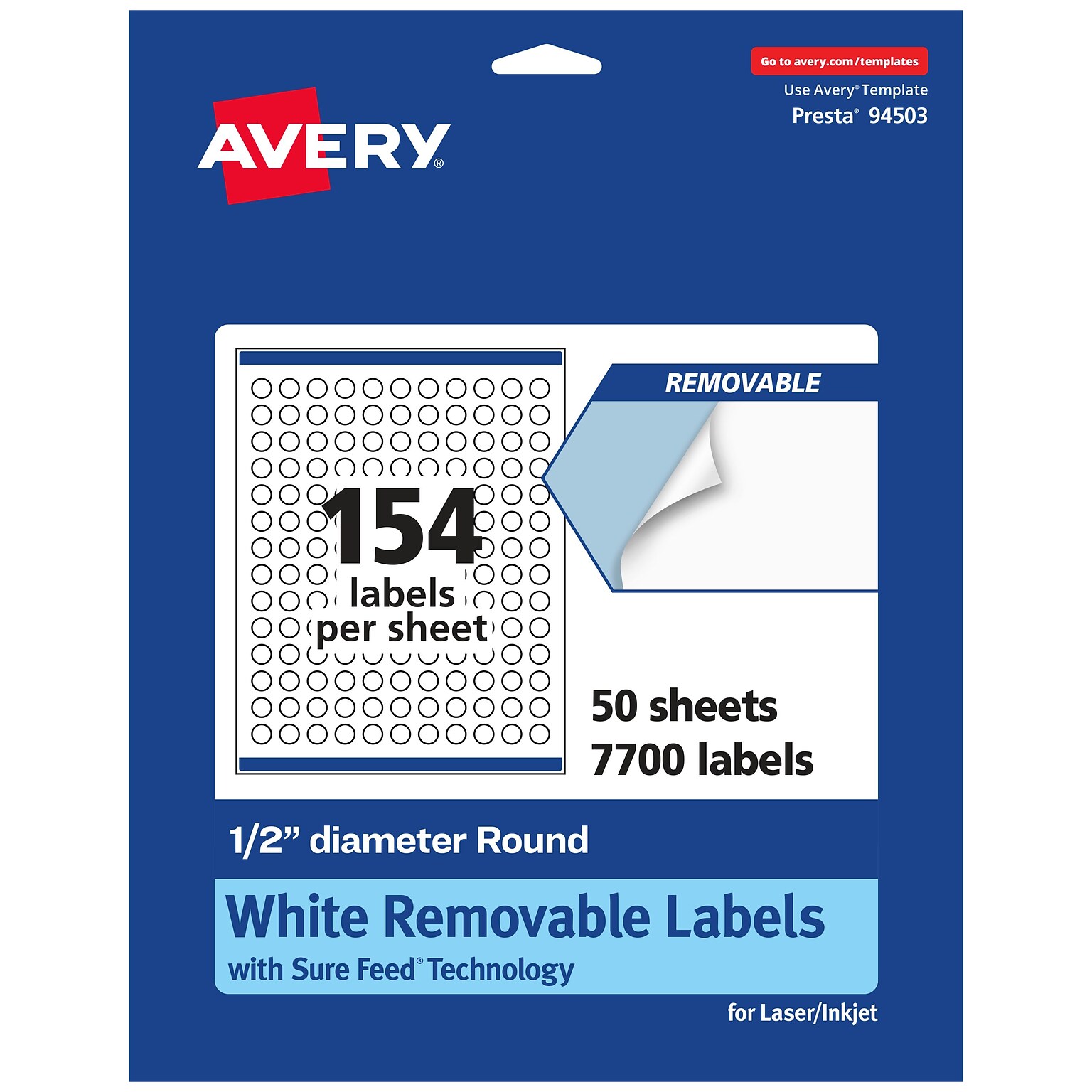 Avery Laser/Inkjet Round Multipurpose Labels, 0.5 Dia., 7700 Labels/Box  (94503)