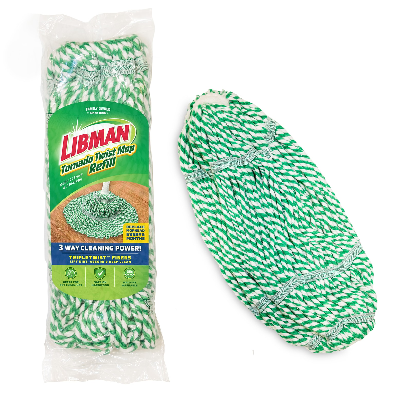 Libman Tornado Twist Mop Head, #16, White/Green, 4/Carton (2031)