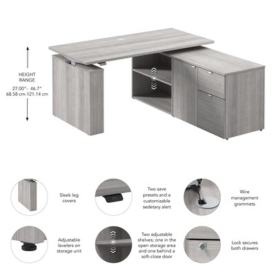 Bush Business Furniture Stratus 60"W Electric Adjustable Standing Desk with Storage, Platinum Gray (SUT019PG)
