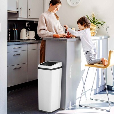 iTouchless Stainless Steel Sliding Lid Sensor Trash Can with AbsorbX Odor Control System, 14 Gal., White (IT14SW)