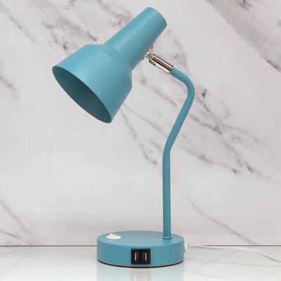 Simple Designs Sleek Essentials LED Desk Lamp, 15.2", with USB Ports, Cyan Blue (LD1072-CYN)