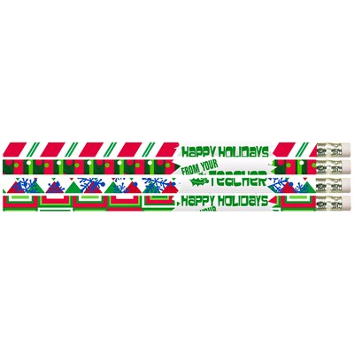 Musgrave Pencil Company Happy Holidays From Your Teacher Motivational Pencils, 12 Per Pack, 12 Packs