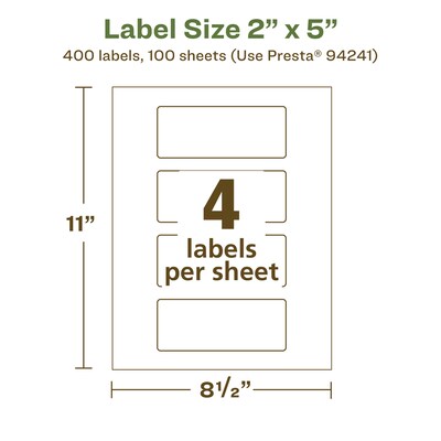 Avery EcoFriendly Laser/Inkjet Multipurpose Labels, 2" x 5", White, 400/Box (94241)