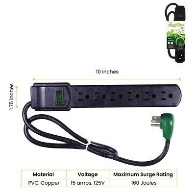 GoGreen Power 2.5 Surge Protector, 6 Outlet, Black (GG-16103MSBK)
