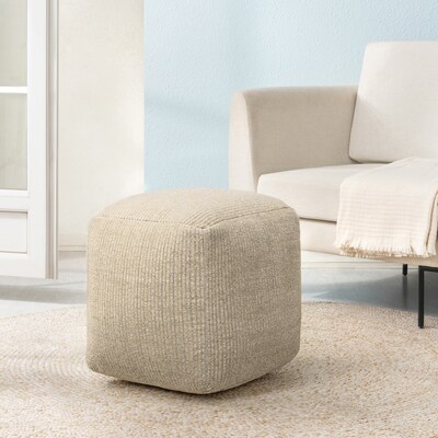 Anji Mountain Madison Ivory Natural Fabric Square Pouf Ottoman (AMBPF101-1818)