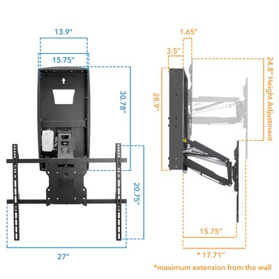 Mount-It! Motorized Fireplace TV Mount with Recessed Base, Fits 42" to 80" TVs, Holds 110 lbs., Black (MI-302)