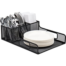 Mind Reader Metal Utensil Napkin Plate Holder Silverware Organizer Serving Tray, Black (PSNAMESH-BLK