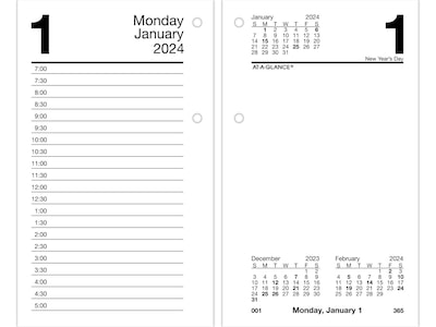 2024 AT-A-GLANCE 6" x 3.5" Daily Desk Calendar Refill, White/Black (E717-50-24)