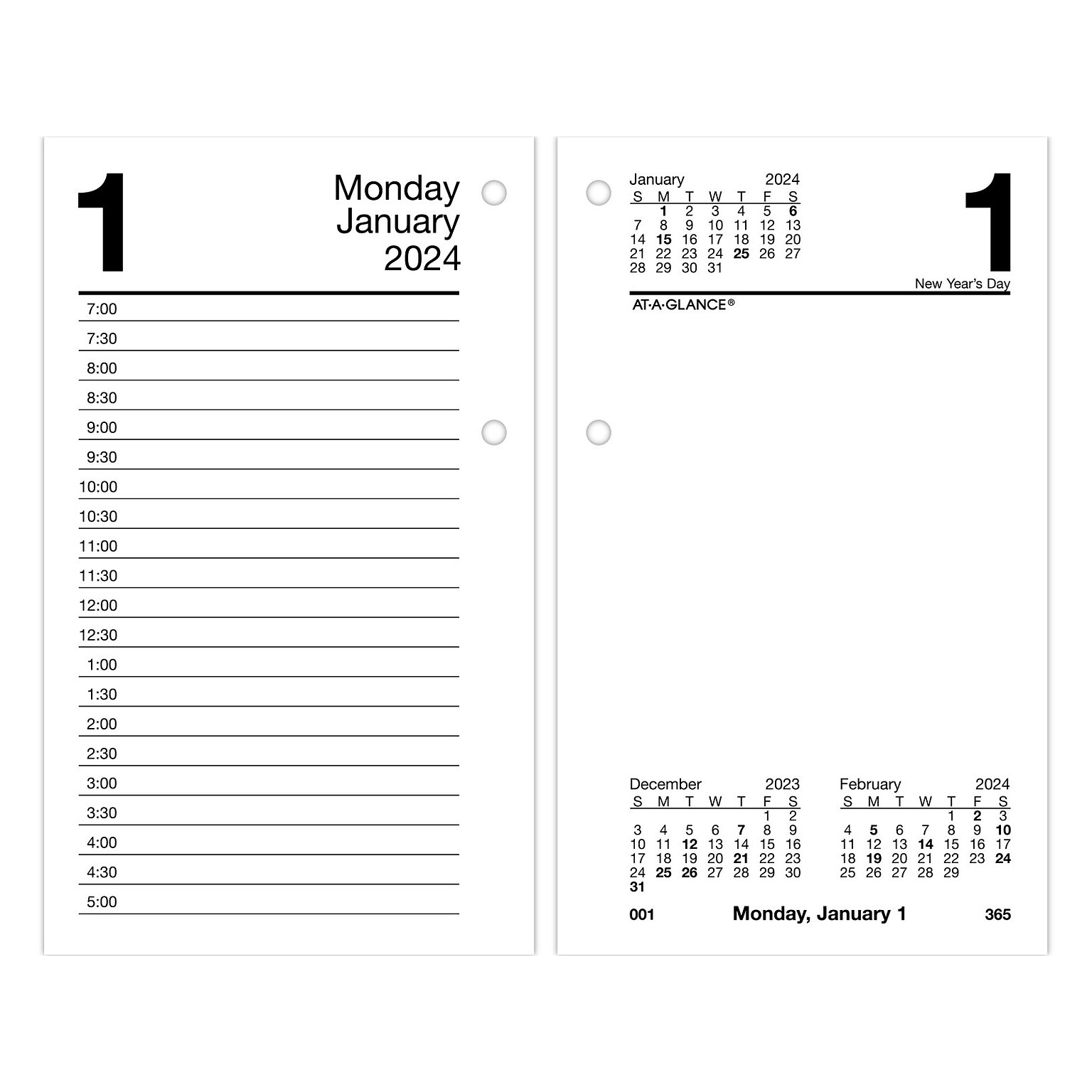 2024 AT-A-GLANCE 6 x 3.5 Daily Desk Calendar Refill, White/Black (E717-50-24)