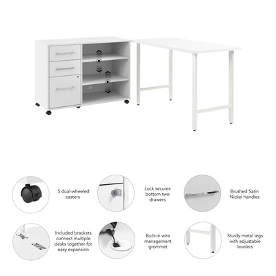 Bush Business Furniture Hustle 48"W Computer Desk and Storage Cabinet with Drawers and Shelves, White (HUS007WH)