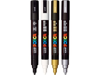 uni-ball Posca PC-5M Paint Markers, Bullet Tip, Assorted Colors, 4/Pack (PC5M4C)
