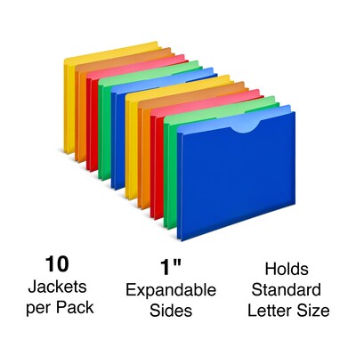 Staples Moisture Resistant File Pockets, Letter Size, Assorted Colors, 10/Pack (TR18372)