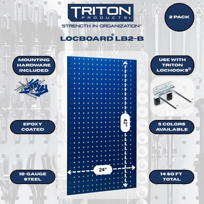 Triton Products Locboard 24 x 42 x 9/16 Steel Square Hole Pegboards, Set of 2 (LB2-B)