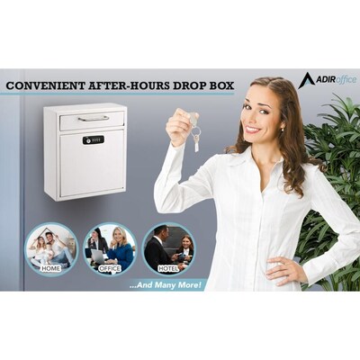 AdirOffice Steel Large Wall Mounted Interoffice Mailbox Drop Box, Combination Lock, White (631-04-WHI-KC)