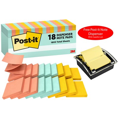 Free Post-It Note Dispenser ($13 value) w/Purchase, 3 x 3 Pop Up Sticky Notes, Beachside 100 Sheet