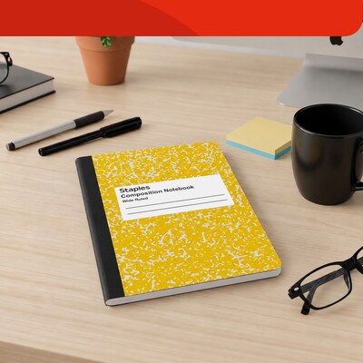 STAPLES Composition Notebook, 7.5” x 9.75”, Wide Ruled, 100 Sheets, Assorted Colors, 4-Pack