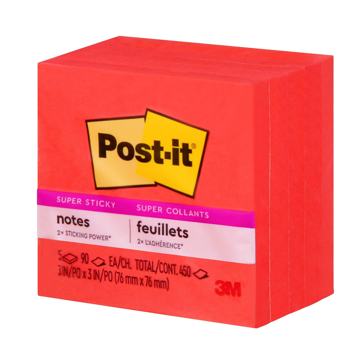 Post-it Super Sticky Notes, 3 x 3, Saffron, 90 Sheet/Pad, 5 Pads/Pack (654-5SSRR)