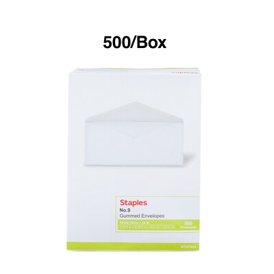 Staples® #9 Standard Business Gummed Envelopes; 500/Box (247650/19255)