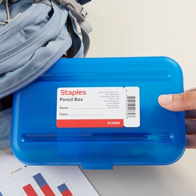 Staples® Translucent Pencil Boxes, Blue, 2 1/4"H x 5 5/8"W x 8 1/4"L