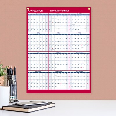 2027 AT-A-GLANCE 16 x 12 Yearly Wet-Erase Wall Calendar, Reversible, White/Red (PM330B-28-27)