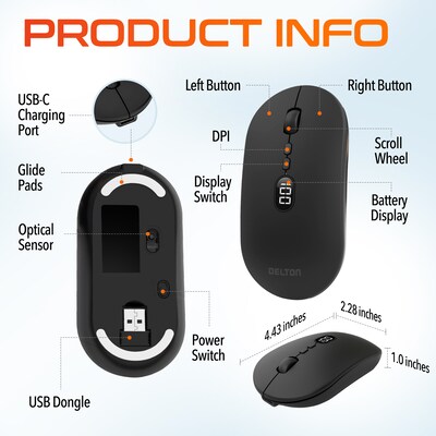 Delton S16 Wireless Ambidextrous Optical Mouse, Black (DMS16-WR)