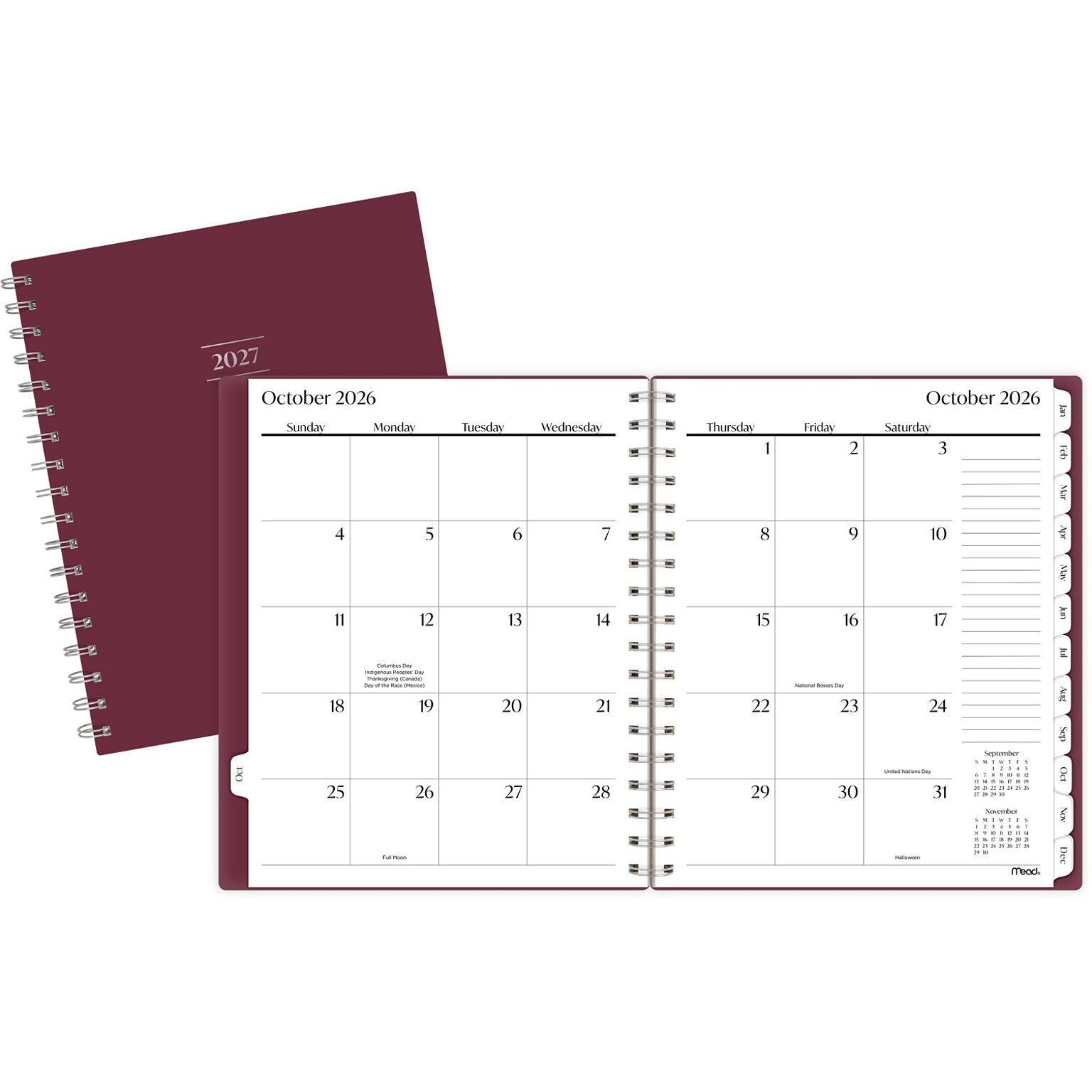 2027 Mead Essentials 7 x 8.75 Calendar Year Monthly Planner, Plastic Cover, Burgundy (CRM8305027)