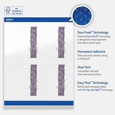 Avery Laser/Inkjet Rectangle Multipurpose Labels, 4" x 3-1/3", White, 40/Pack (S00-F4P)